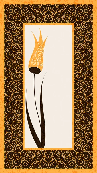 Modèle de carte vectorielle avec cadre doré avec ornement arabe et une fleur de tulipe — Image vectorielle