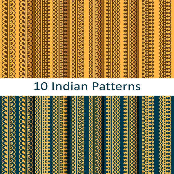 Vector set with traditional seamless vector indian patterns — Stock Vector