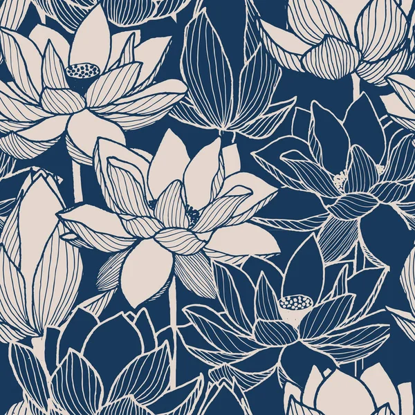 シームレスなベクトル花蓮が描かれたパターンを手します。 — ストックベクタ