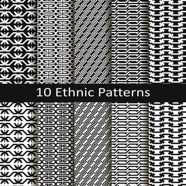 Jeu de dix motifs ethniques monochromes vectoriels sans couture — Image vectorielle