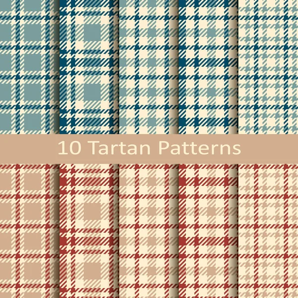 Conjunto de dez padrões de tartan colorido vetor sem costura — Vetor de Stock
