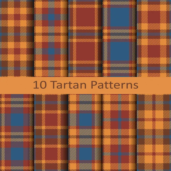 Conjunto de dez padrões de tartan colorido vetor sem costura —  Vetores de Stock