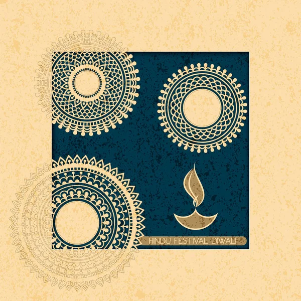 ベクトルのはがき。ライトのディワリ祭。ヒンドゥー教のマンダラ デザイン — ストックベクタ