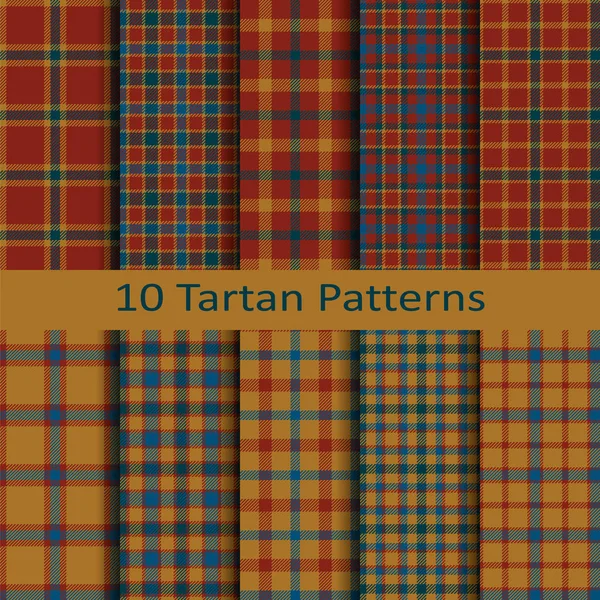 Jeu de dix motifs vectoriels écossais tartan carré sans couture. conception pour l'emballage, l'emballage, les couvertures, les chiffons — Image vectorielle