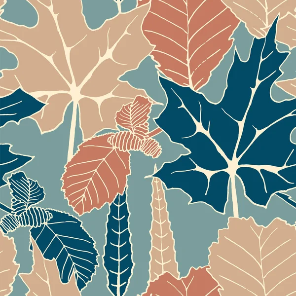 Nahtlose Vektorherbstmuster mit handgezeichneten Baumblättern. Herbst-Design für Einband, Verpackung, Druck — Stockvektor