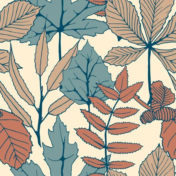Patrón de otoño vector sin costura con hojas de árbol dibujadas a mano. diseño de otoño para cubiertas, embalaje, impresión — Archivo Imágenes Vectoriales
