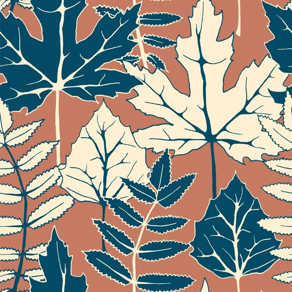 Patrón de otoño vector sin costura con hojas de árbol dibujadas a mano. diseño de otoño para cubiertas, embalaje, impresión — Archivo Imágenes Vectoriales