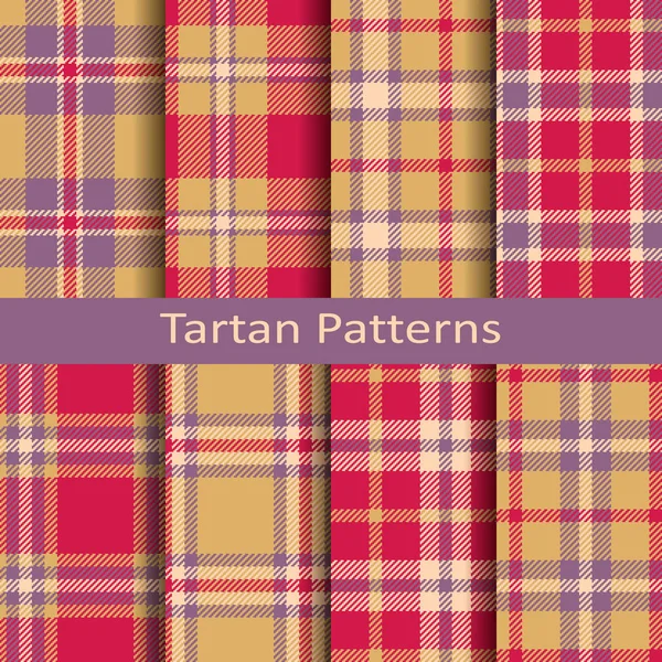 繊維、カバー、包装、クリスマスの 8 つのシームレスなベクトル タータン正方形 patterns.design のセット — ストックベクタ