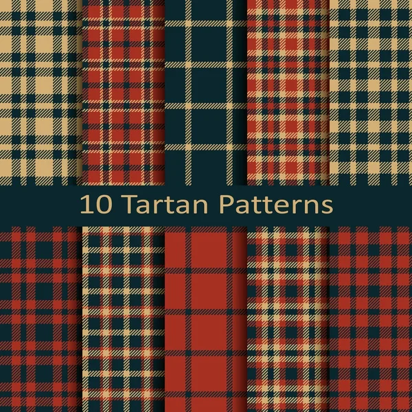 Conjunto de dez sem emenda vetor quadrado escocês tartan patterns.design para capas, têxteis, embalagens, natal —  Vetores de Stock