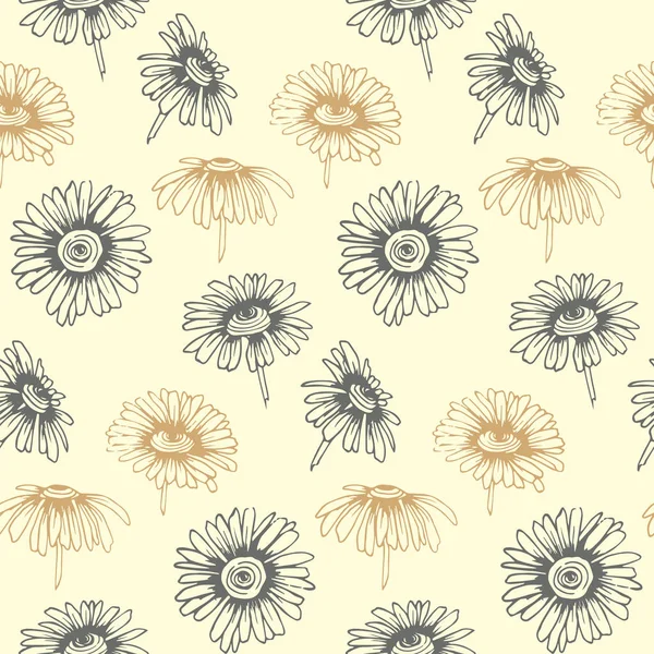Seamless vector pattern with hand drawn daisy flowers. Design for covers, textile, packaging — Stock Vector