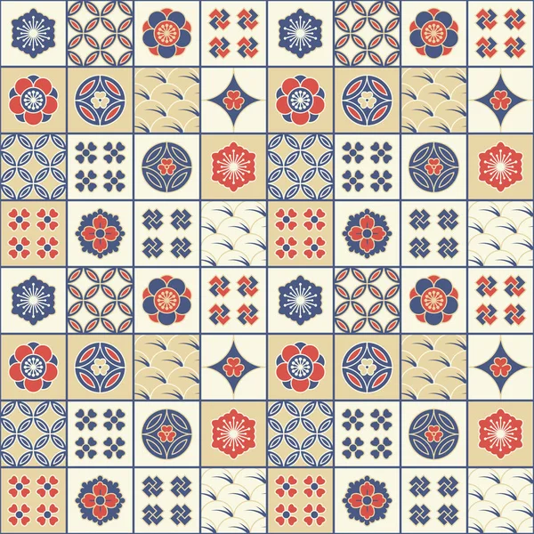 Naadloze vector Japanse kleurrijke tegel patroon ontwerp. Ontwerp voor covers, tegels, verpakking — Stockvector