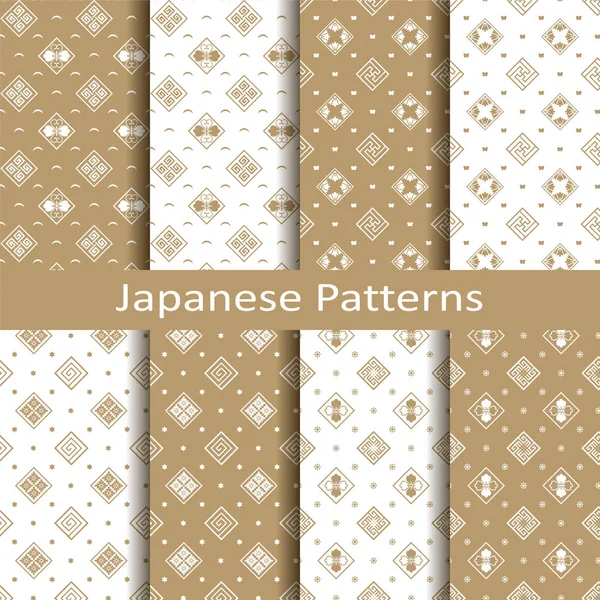 Set with eight seamless vector japanese floral geometric paterns. design for textile, packaging, covers — Stock Vector