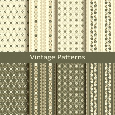 sekiz sorunsuz vektör vintage çiçek patterns.design kapakları, duvar kağıtları, ambalaj, tekstil kümesi
