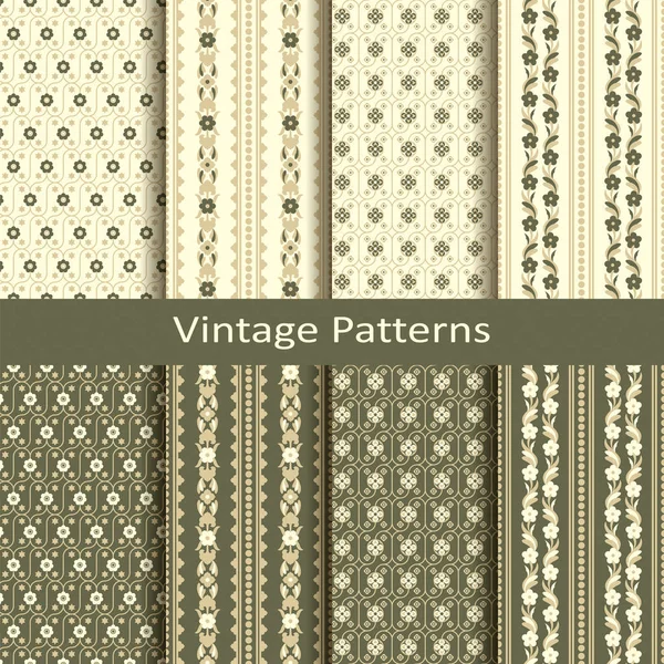 Satz von acht nahtlosen Vektor Vintage Blume muterns.design für Cover, Tapeten, Verpackungen, Textilien — Stockvektor