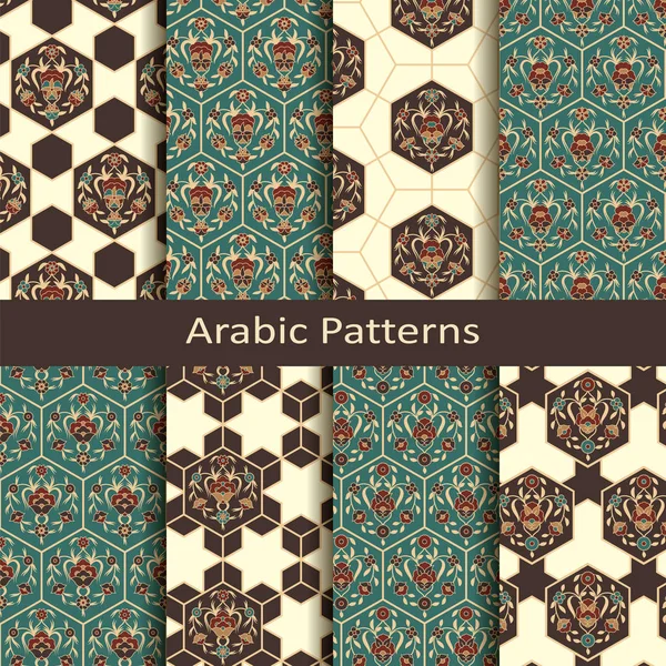 Zestaw ośmiu wektor arabski tradycyjne wzory geometryczne. projekt okładki, opakowania, tekstylne — Wektor stockowy