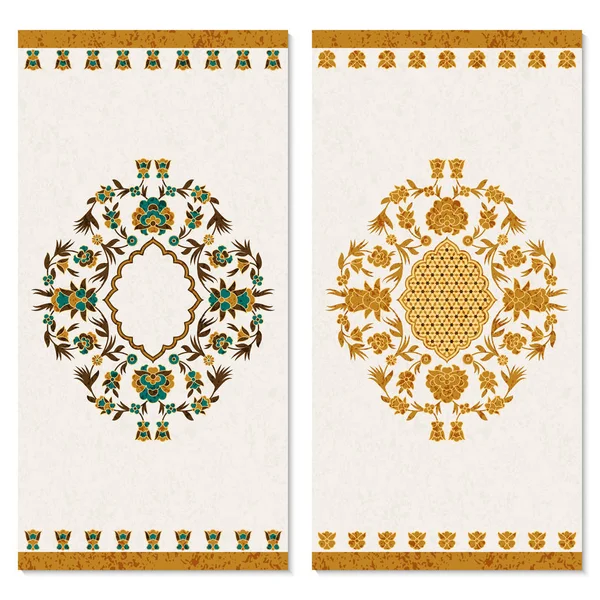 Set with two cards with floral vintage arabesque ornament. design for print, covers, invitations — Stock Vector