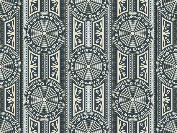 Patrón vectorial sin costuras con figuras geométricas blancas y diseño floral — Archivo Imágenes Vectoriales