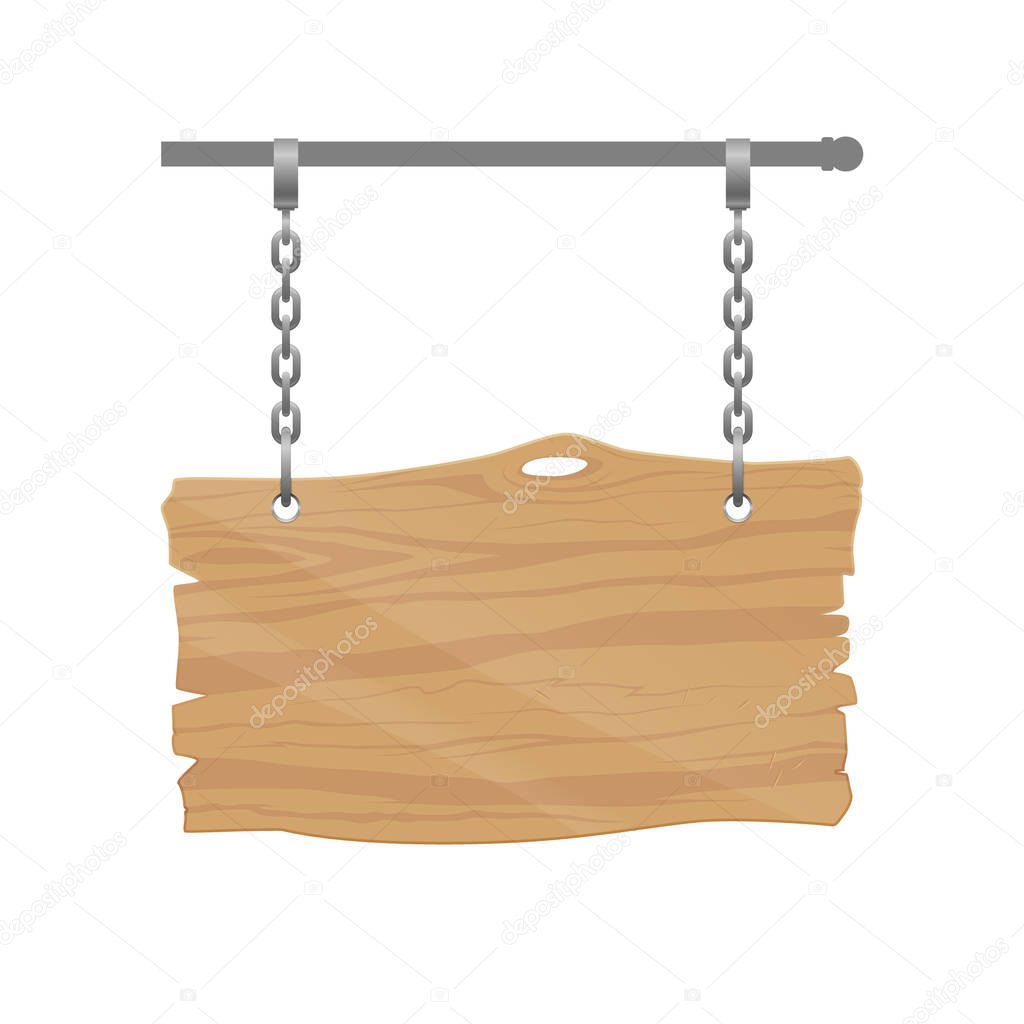 The vector illustration of a wooden signboard is just on a white background.