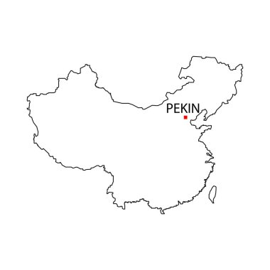 Çin haritası ve Pekin işaretinin başkenti. Beyaz arkaplanda 