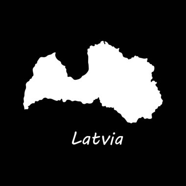 Letonya haritası siyah arkaplan işareti üzerine beyaz doldurulmuş. On dakika.