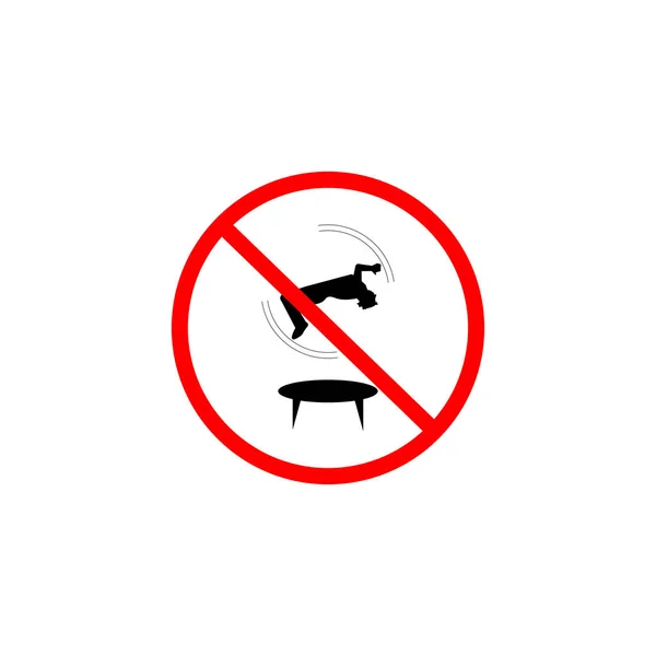 Signo de prohibición. No haga una voltereta hacia atrás en un signo de cama elástica. Dan. — Vector de stock