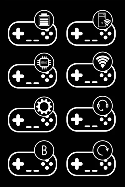 Volledige set van spel joysticks instelling pictogram wit dunne lijn - vector — Stockvector