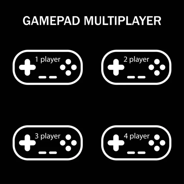 Τέσσερα joysticks παιχνίδι για την ομάδα σημάδι παιχνίδι. Μαύρο φόντο eps δέκα — Διανυσματικό Αρχείο