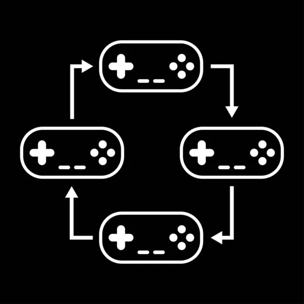Vier Spielsteuerungen, die durch Pfeile verbunden sind Zeichen Folge zehn — Stockvektor