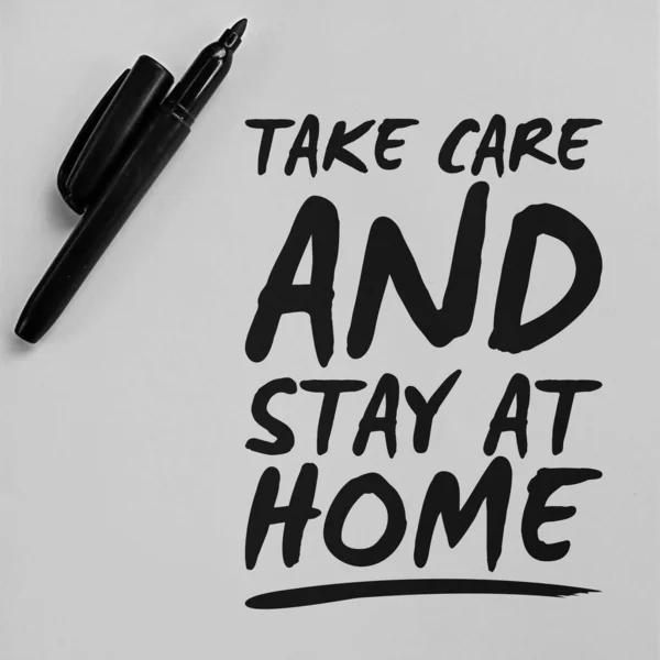 Take Care Stay Home Unique Trendy Covid Motivational Inspirational Quote — Stock Photo, Image