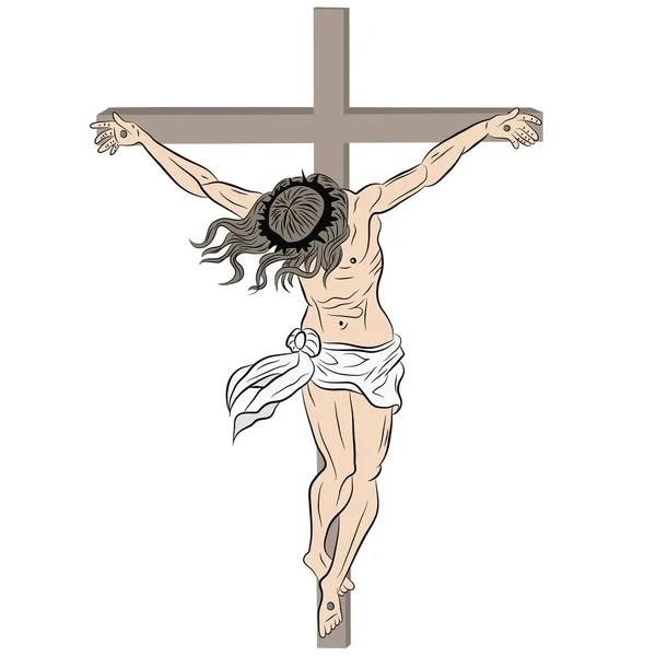 Jesus on the cross. Crucifixion of Jesus on the cross in isolate on a white background. Vector illustration.