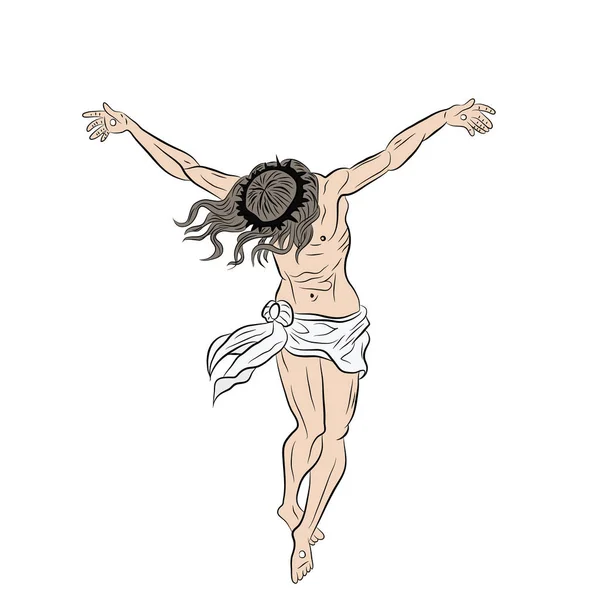 Jesus on the cross. Crucifixion of Jesus on the cross in isolate on a white background. Vector illustration.