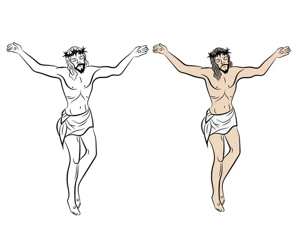 Jesus Korset Svart Och Vitt Och Färg Illustration Korsfästelse Jesus — Stock vektor