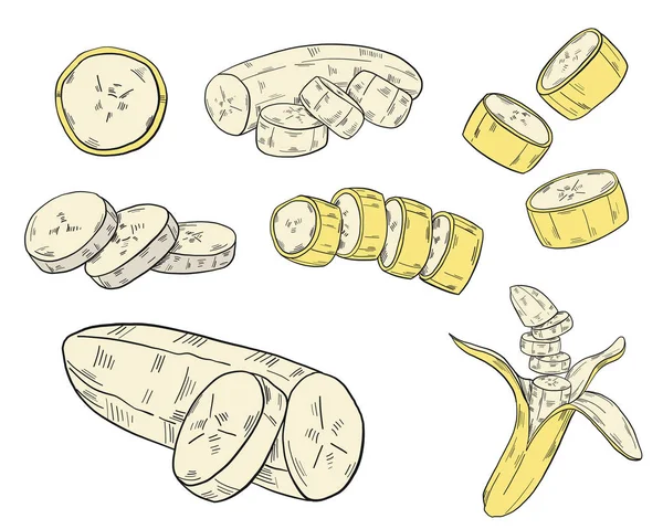 Ensemble Bananes Style Clipart Isolées Sur Fond Blanc Illustration Vectorielle — Image vectorielle