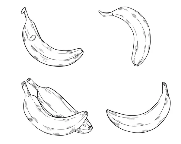 Uppsättning Bananer Clipart Stil Isolera Vit Bakgrund Vektorillustration — Stock vektor