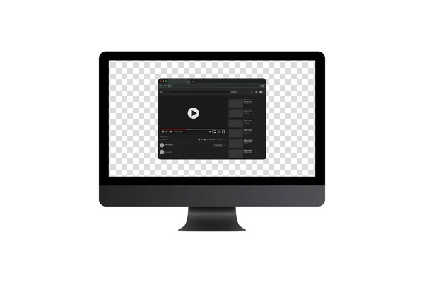 Site Web réaliste de vidéo d'ordinateur. Modèle de maquette . — Image vectorielle