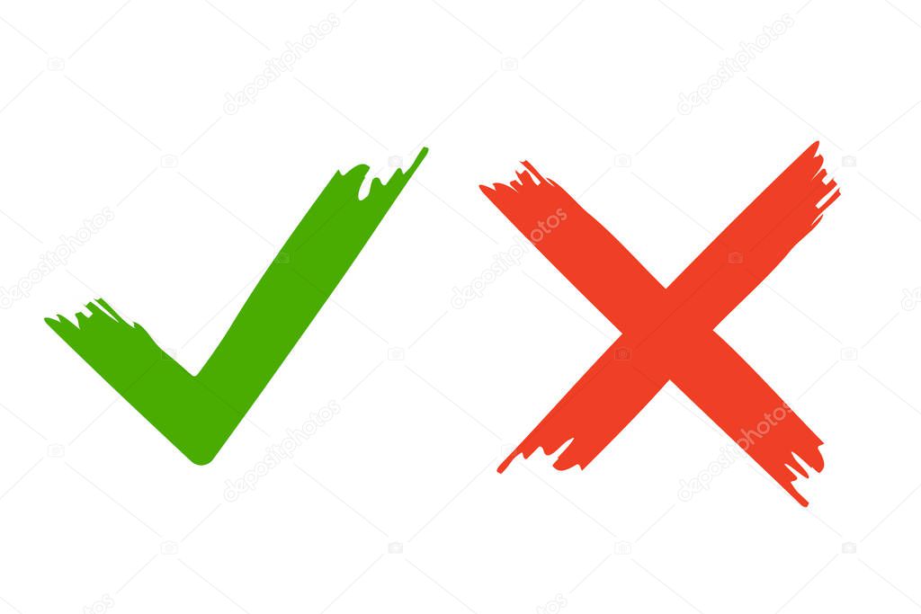 Red cross and green checkmark isolated vector illustration