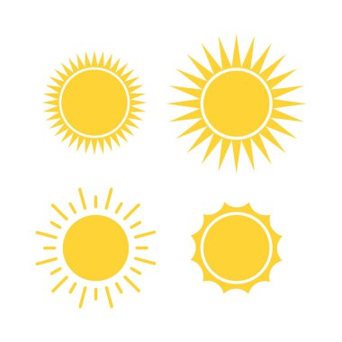 Güneş ikonu vektör illüstrasyonunu izole edilmiş beyaz arkaplan