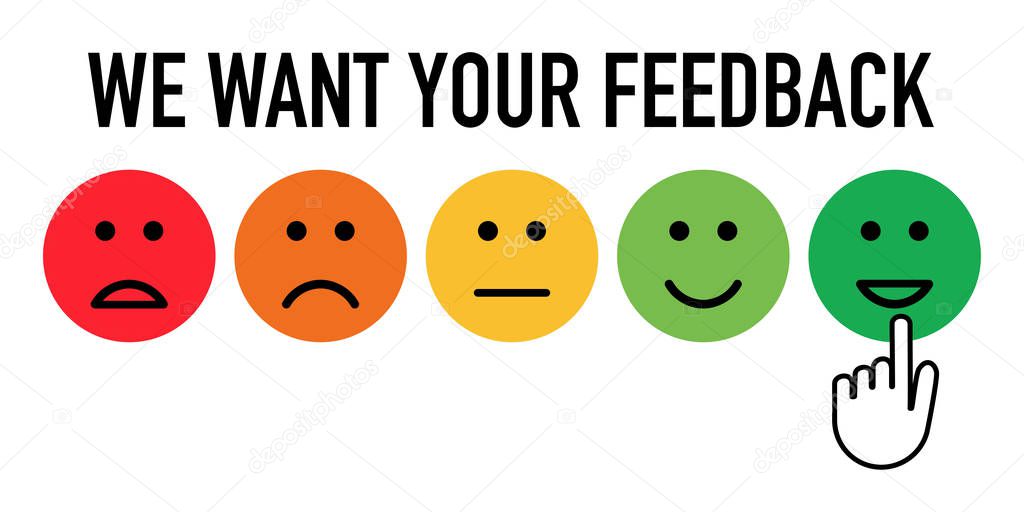 we want your feedback white background vector illustration