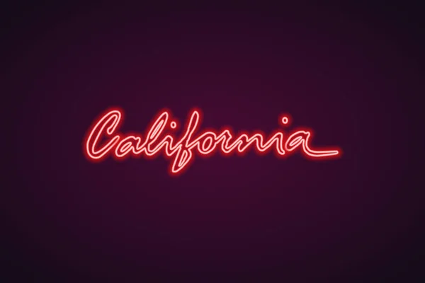 Kalifornien Neon Ikone Sommer Konzept Aktienvektor Illustration — Stockvektor