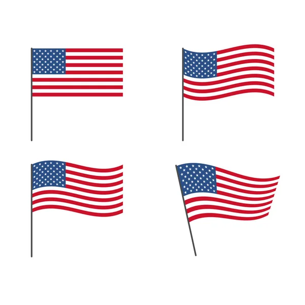 Amerikanisch Usa Flag Set Isoliert Weißen Hintergrund Vektor — Stockvektor