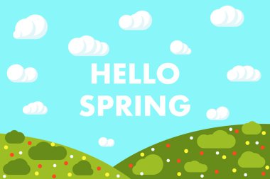 Merhaba bahar manzarası arka plan bulutları vektör illüstrasyonu