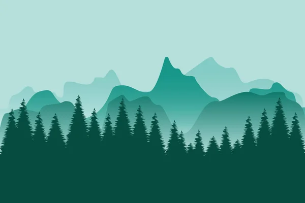 Rook Berg Natuur Landschap Bos Silhouet Vector Illustratie — Stockvector