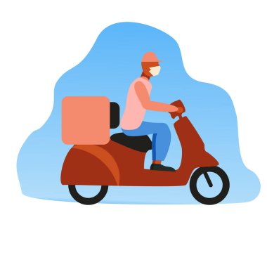 Karantina yiyecek teslimatı yüz maskesi izolasyon vektörü çizimi