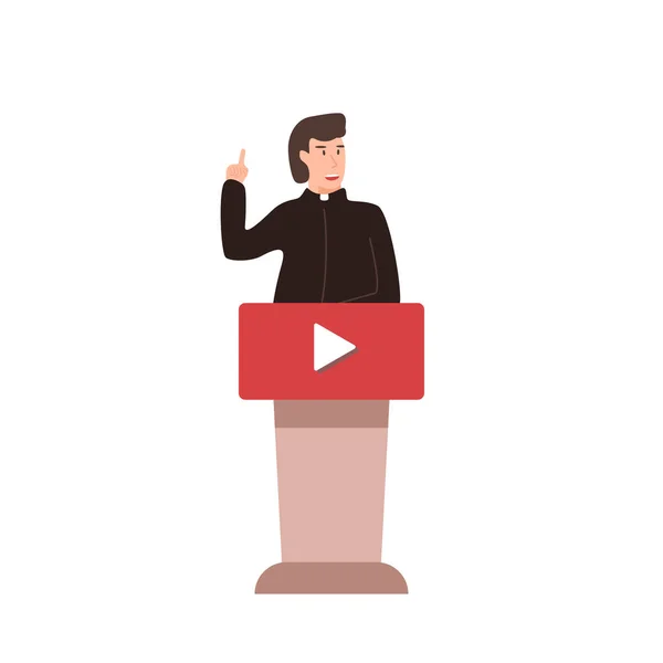 Igreja Online Pastor Pregação Vídeo Streaming Vetor Ilustração — Vetor de Stock