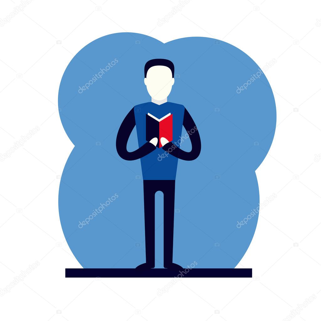 self growth study character reading flat vector illustration
