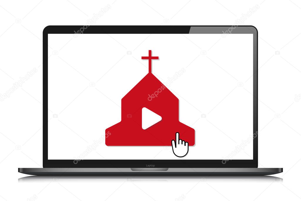 Laptop mockup online church video streaming vector illustration