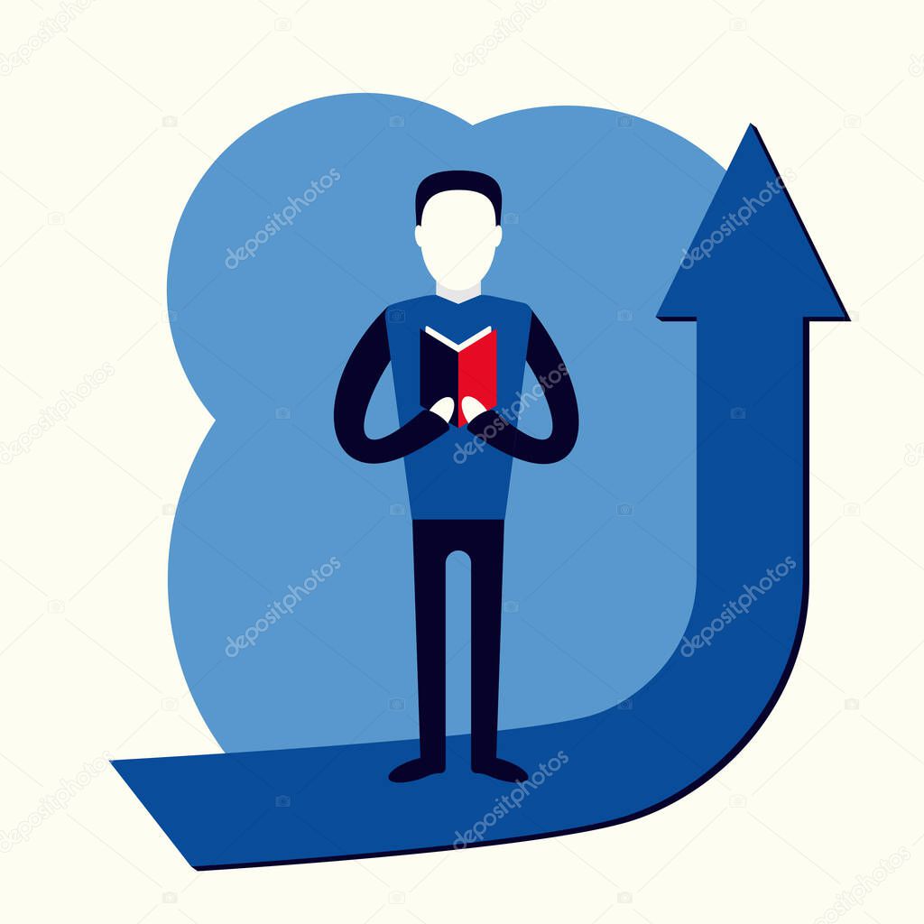 self growth study character reading flat vector illustration