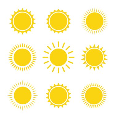 Güneş ikonu yaz grafik sembolü illüstrasyonunu ayarladı