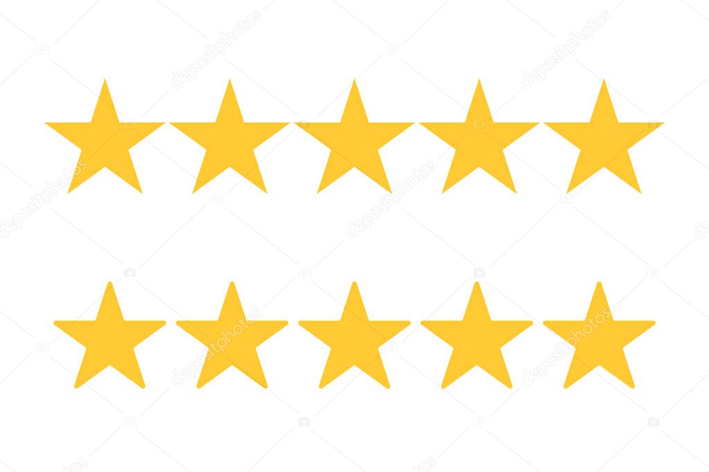 five yellow star icon golden review vector 