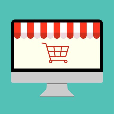 Bilgisayardaki çevrimiçi dükkan dizüstü bilgisayar mağaza vektörü 